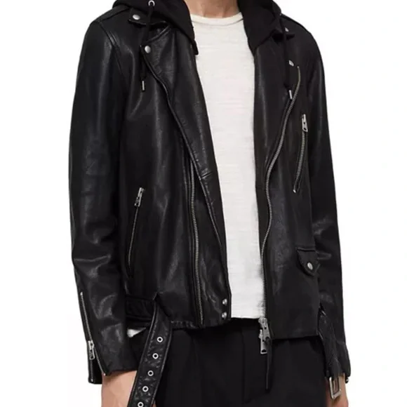 All Saints Renzo Men’s Black Leather Biker Jacket - Picture 11 of 11